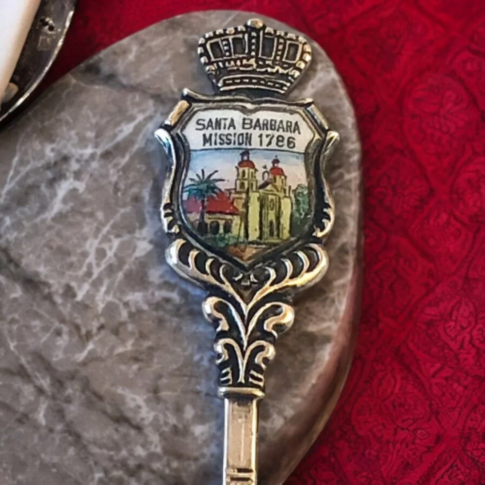 Santa Barbara Mission CA 1786 SilverPlate Souvenir Spoon TINY made in Germany